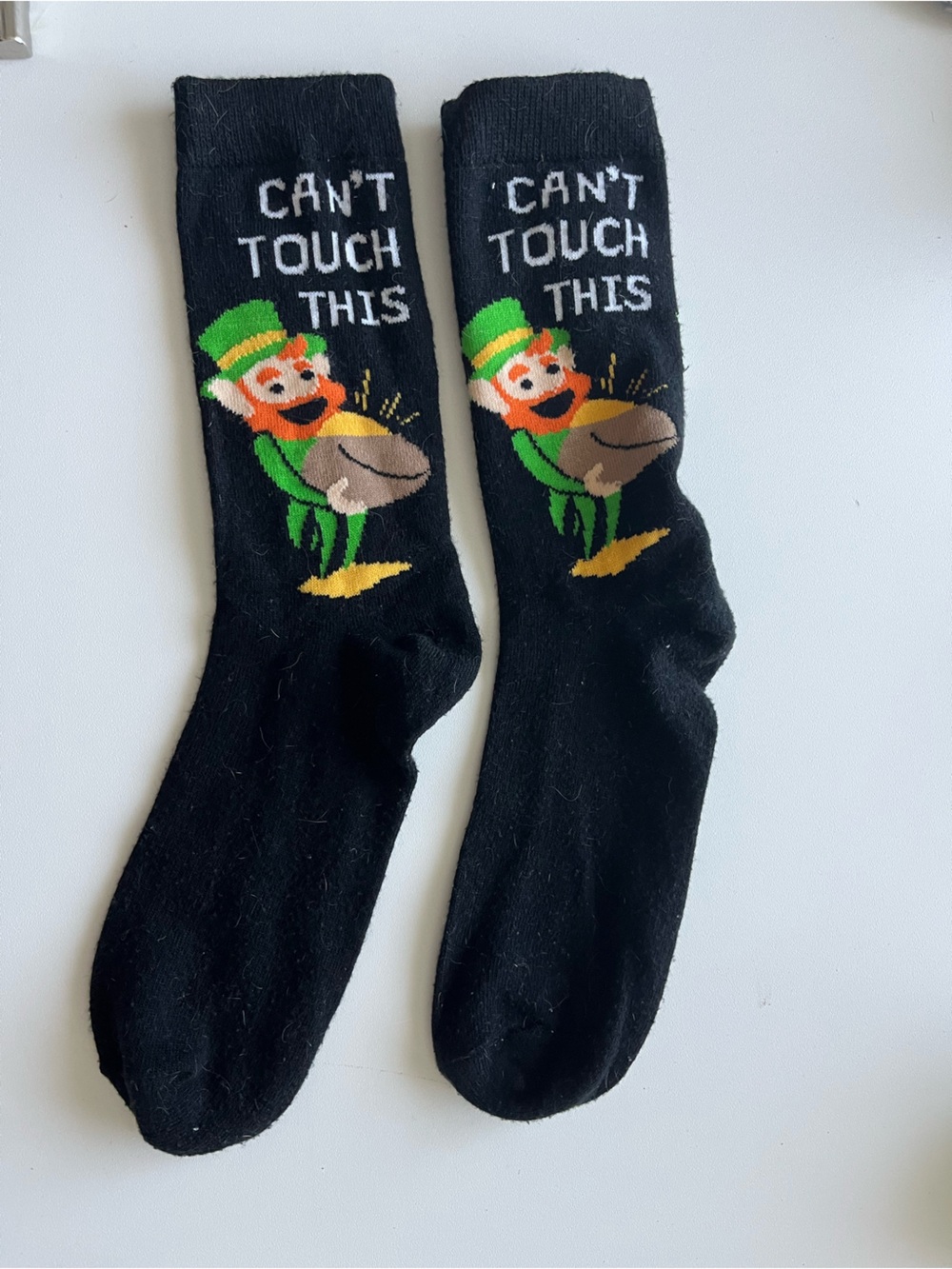 Black Novelty Socks with Colorful Leprechaun Design